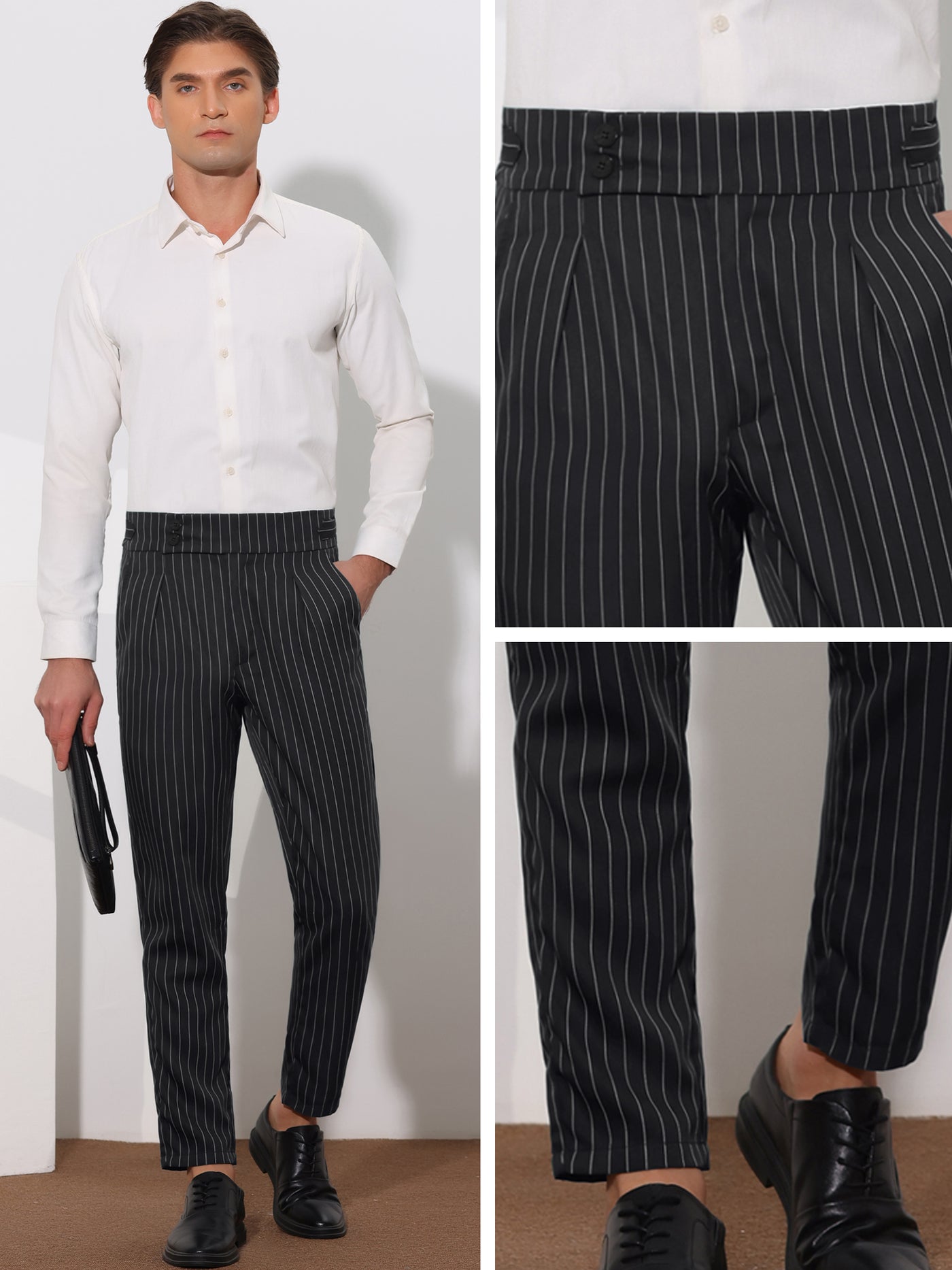 Bublédon Striped Tapered Pleated Front Formal Dress Pants