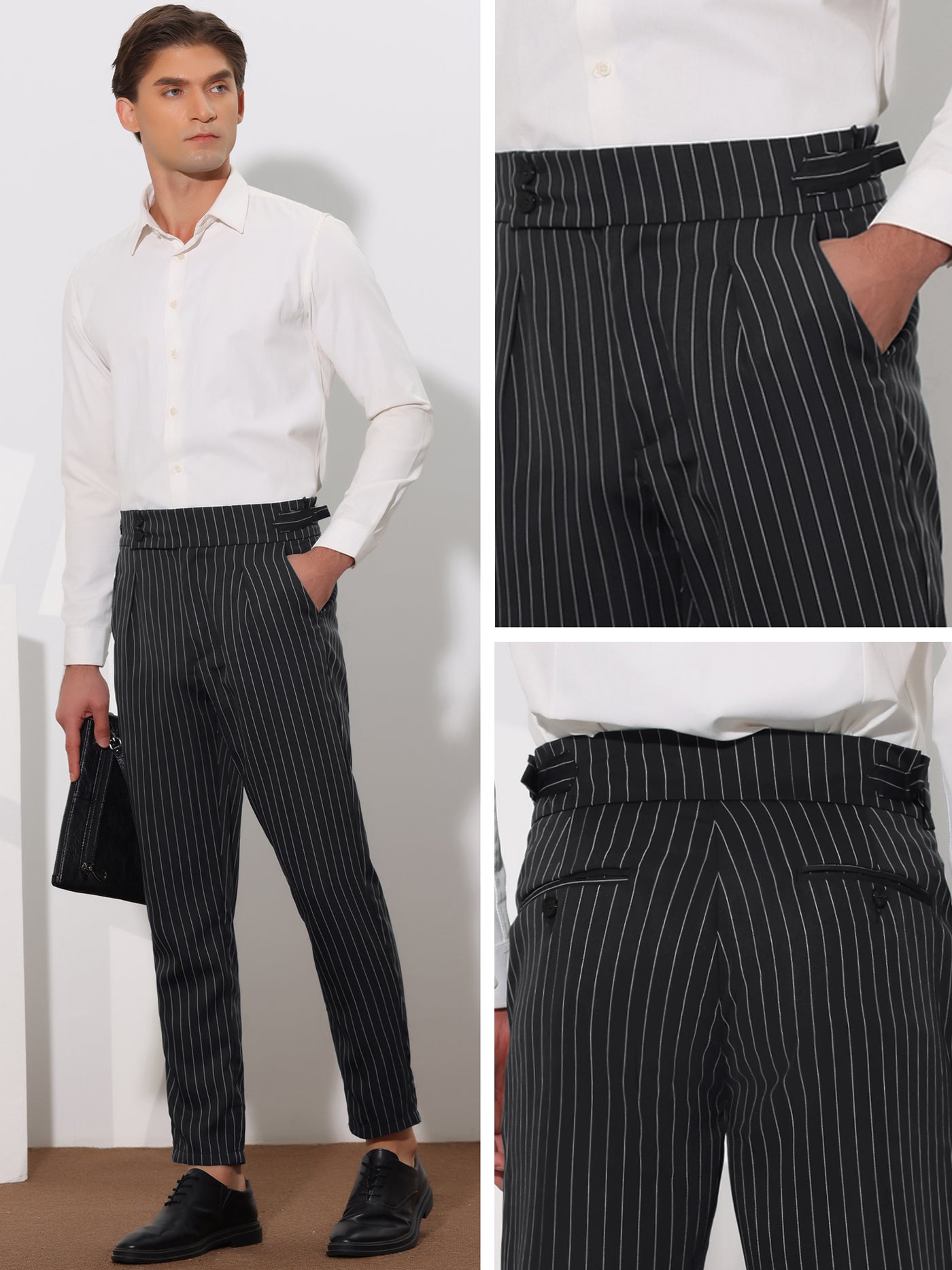 Bublédon Striped Tapered Pleated Front Formal Dress Pants