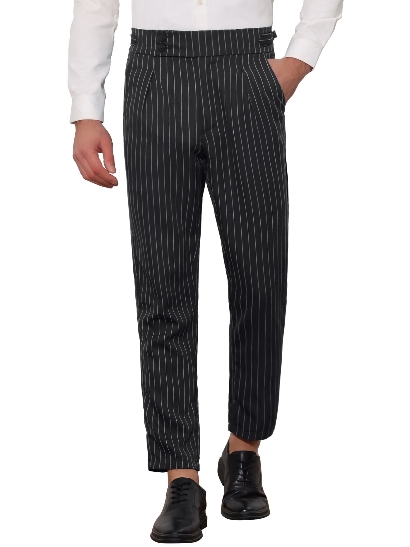 Bublédon Striped Tapered Pleated Front Formal Dress Pants