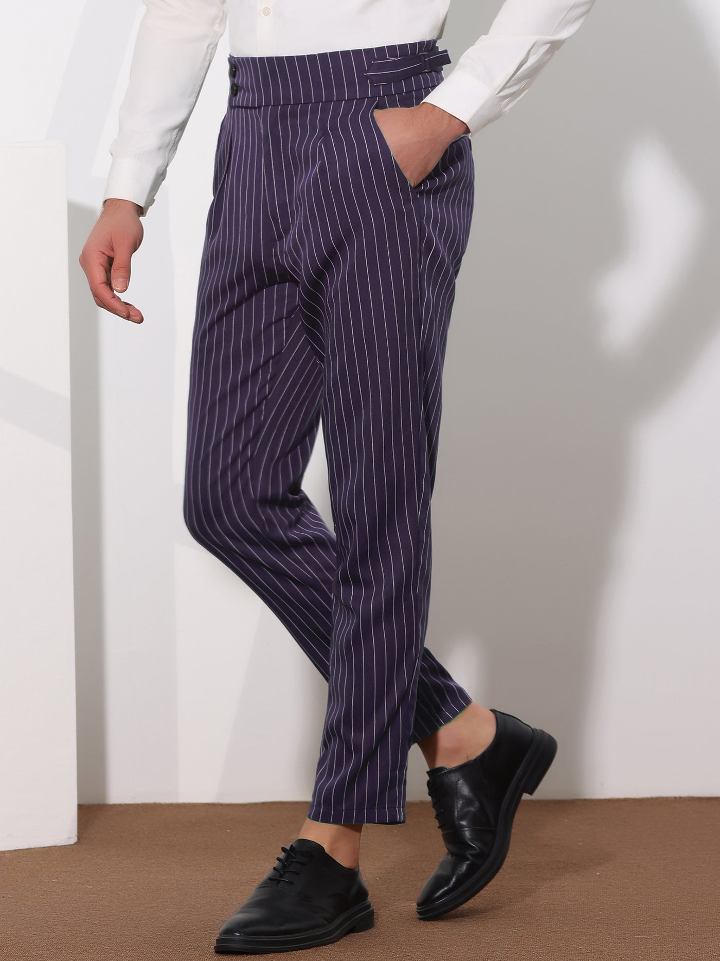 Bublédon Striped Tapered Pleated Front Formal Dress Pants