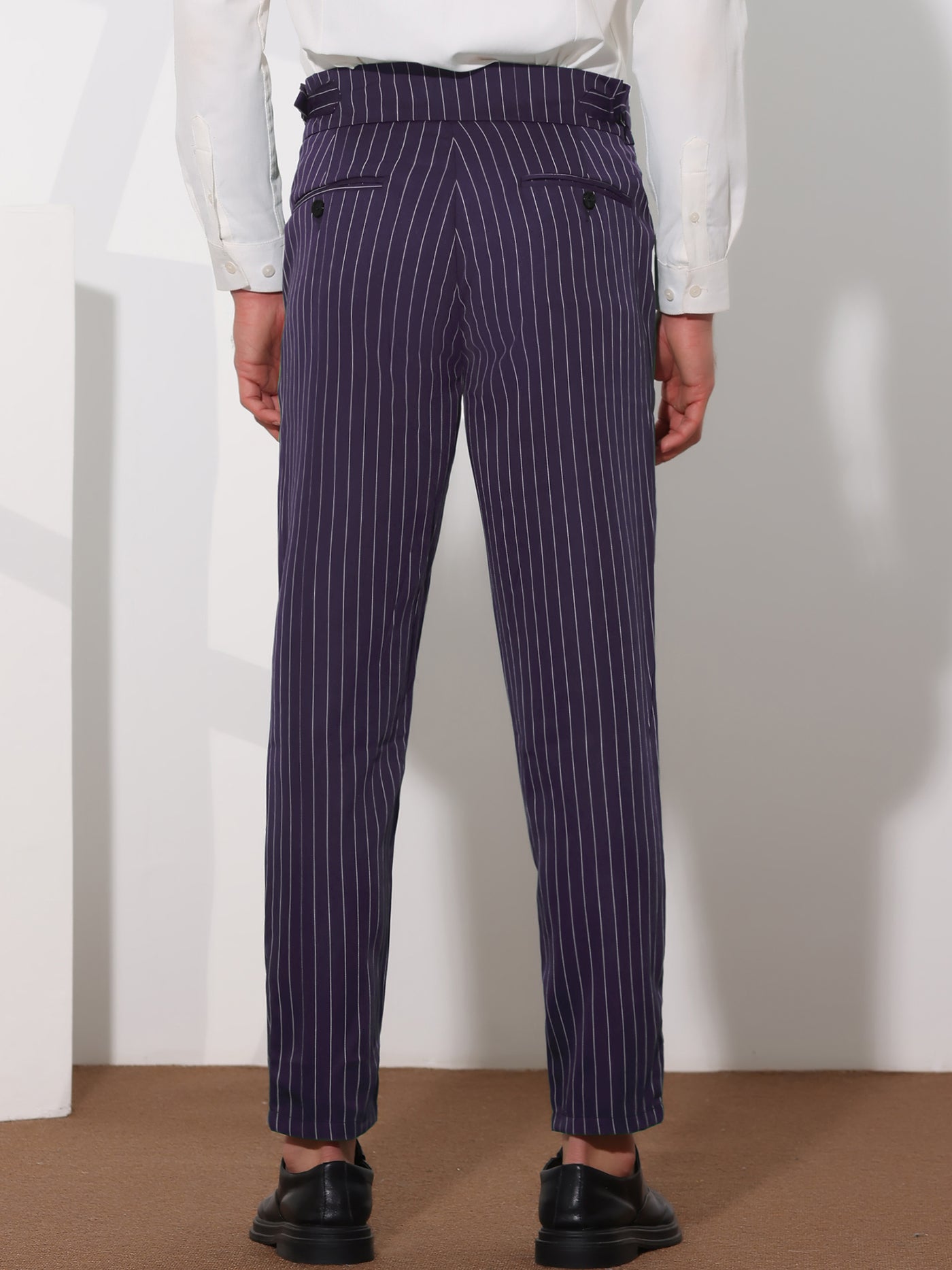 Bublédon Striped Tapered Pleated Front Formal Dress Pants