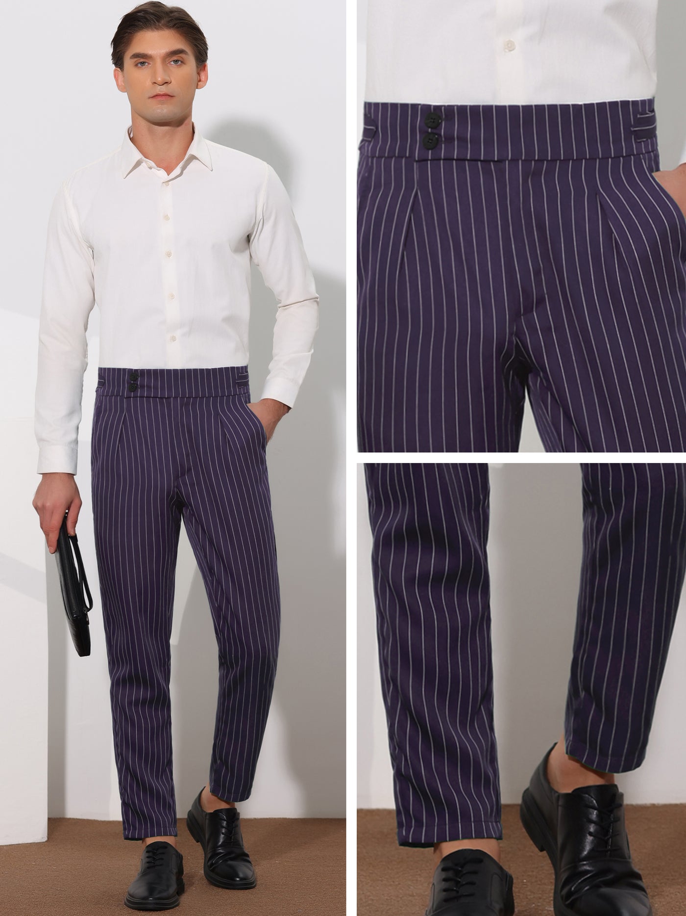 Bublédon Striped Tapered Pleated Front Formal Dress Pants