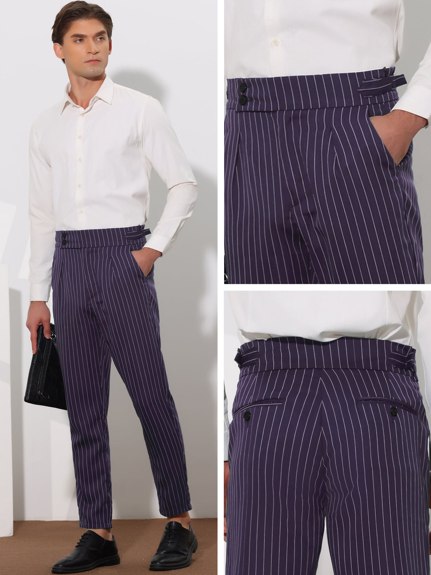 Bublédon Striped Tapered Pleated Front Formal Dress Pants