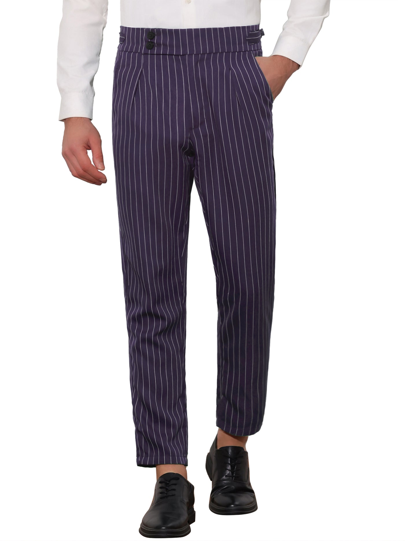 Bublédon Striped Tapered Pleated Front Formal Dress Pants