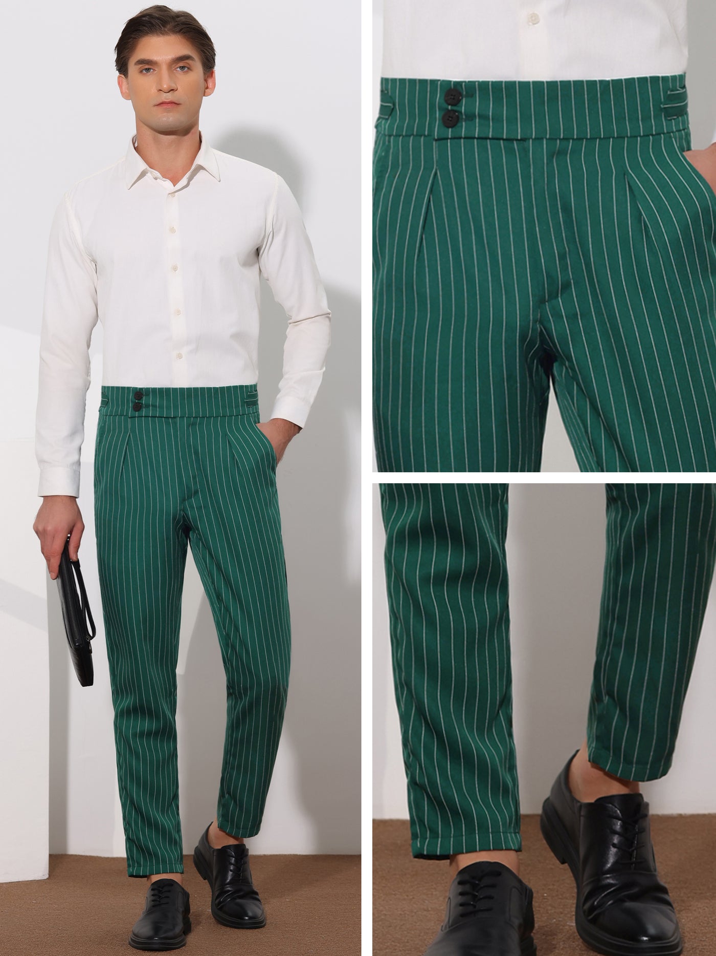 Bublédon Striped Tapered Pleated Front Formal Dress Pants