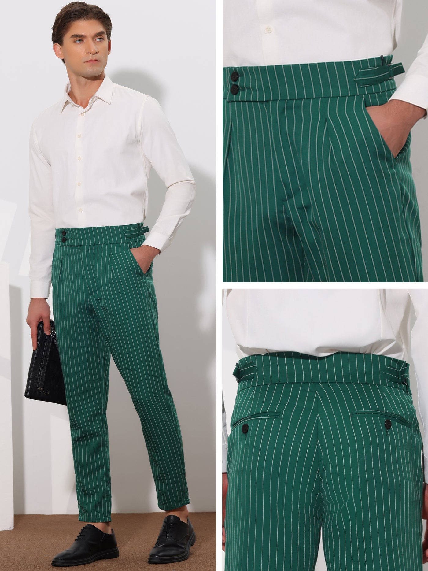 Bublédon Striped Tapered Pleated Front Formal Dress Pants