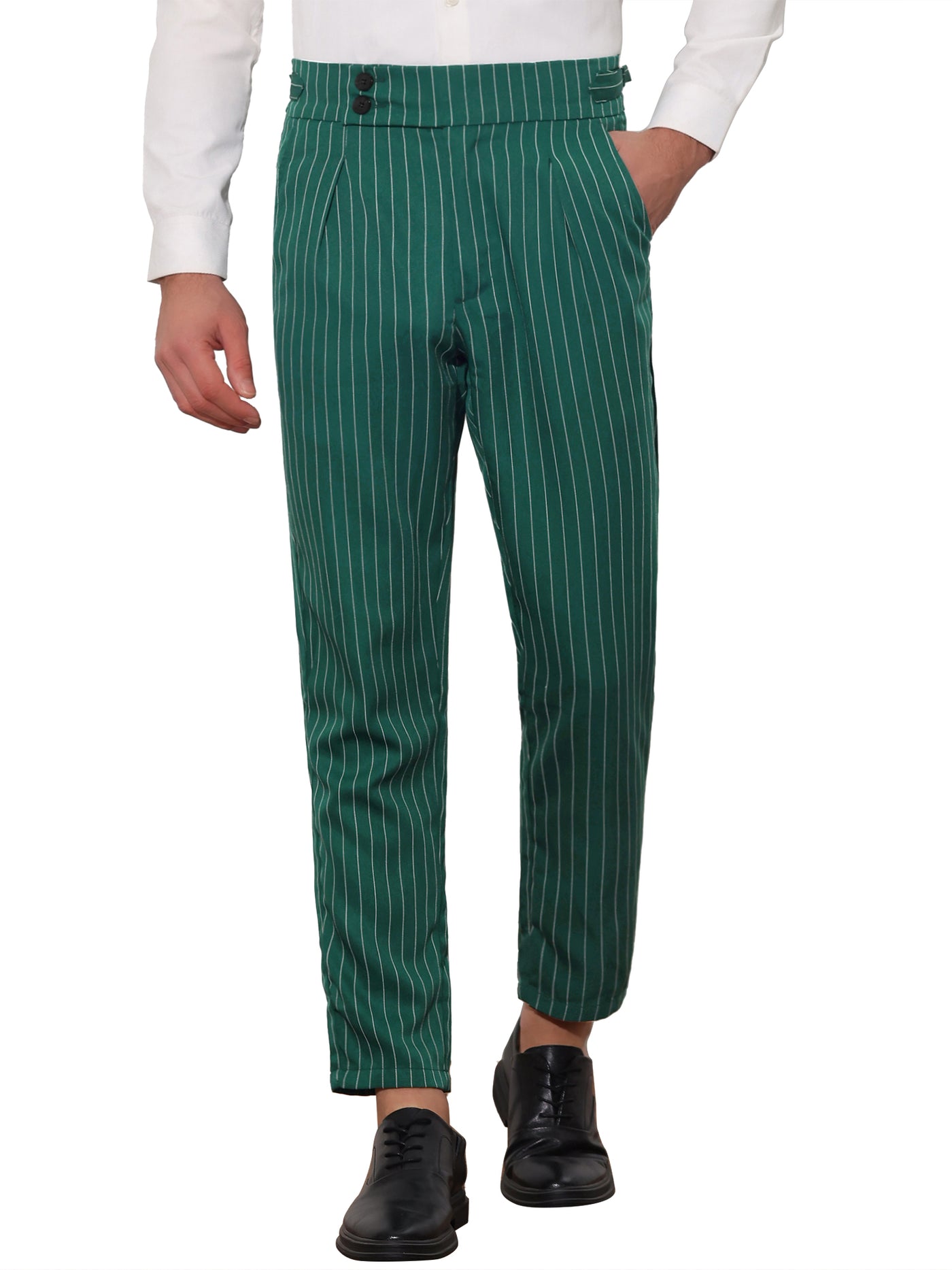 Bublédon Striped Tapered Pleated Front Formal Dress Pants