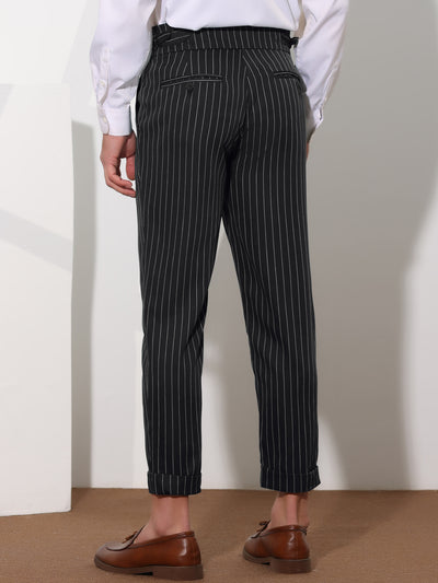 Striped Dress Pants for Men's Pleated Front Business Tapered Cropped Trousers