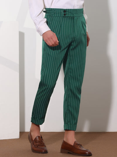 Bublédon Striped Dress Pants for Men's Pleated Front Business Tapered Cropped Trousers