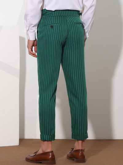 Striped Dress Pants for Men's Pleated Front Business Tapered Cropped Trousers