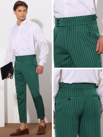 Striped Dress Pants for Men's Pleated Front Business Tapered Cropped Trousers