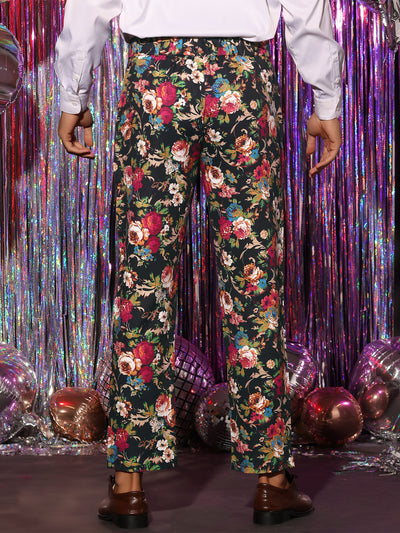 Floral Dress Pants for Men's Flat Front Party Prom Flower Printed Slacks