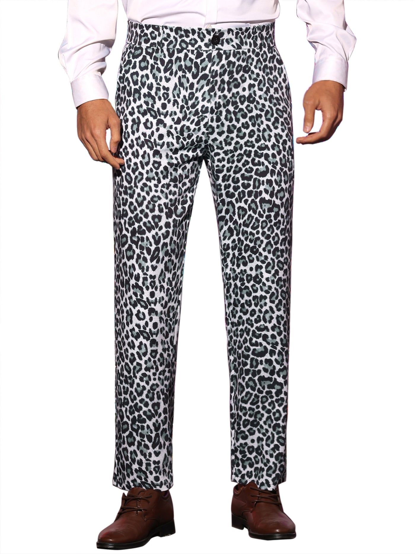 Bublédon Animal Printed Dress Pants Flat Front Regular Fit Party Trousers