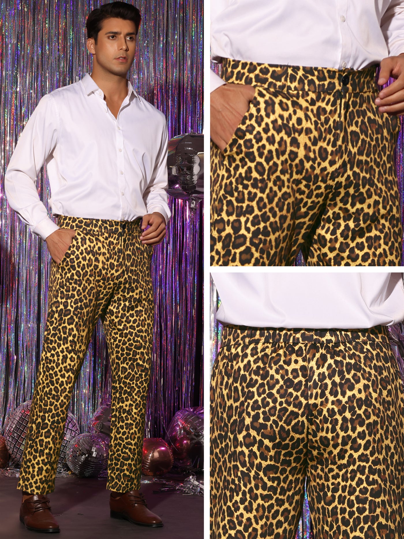 Bublédon Animal Printed Dress Pants Flat Front Regular Fit Party Trousers