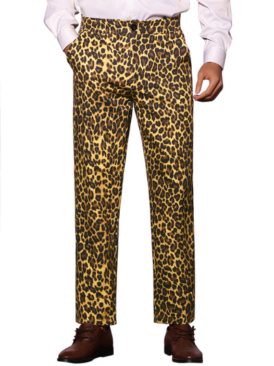 Animal Printed Dress Pants Flat Front Regular Fit Party Trousers