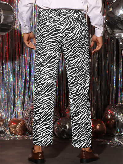 Animal Printed Dress Pants Flat Front Regular Fit Party Trousers