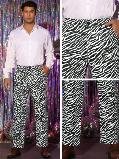 Animal Printed Dress Pants Flat Front Regular Fit Party Trousers