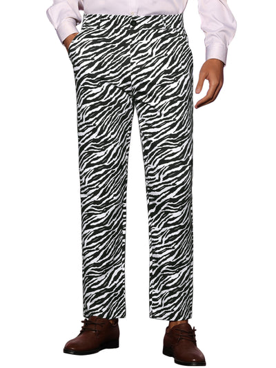 Animal Printed Dress Pants Flat Front Regular Fit Party Trousers