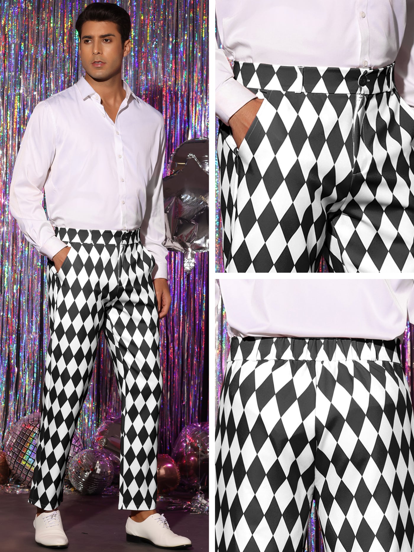 Bublédon Argyle Pattern Regular Fit Flat Front Party Prom Dress Trousers