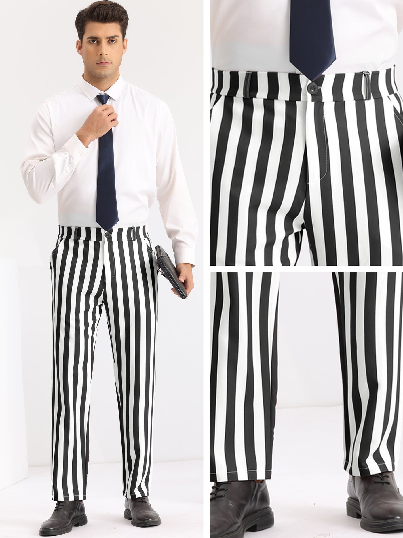 Bublédon Striped Dress Pants Straight Leg Color Block Business Trousers