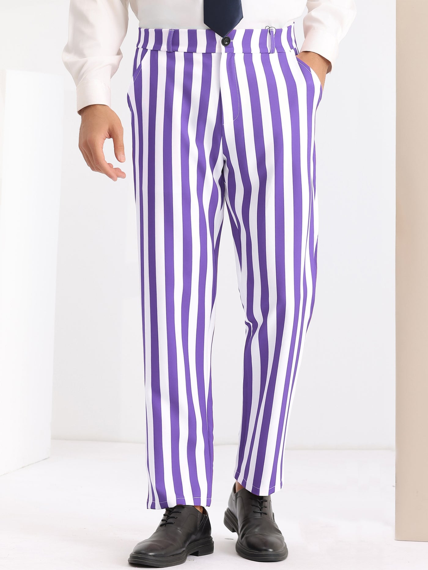 Bublédon Striped Dress Pants Straight Leg Color Block Business Trousers