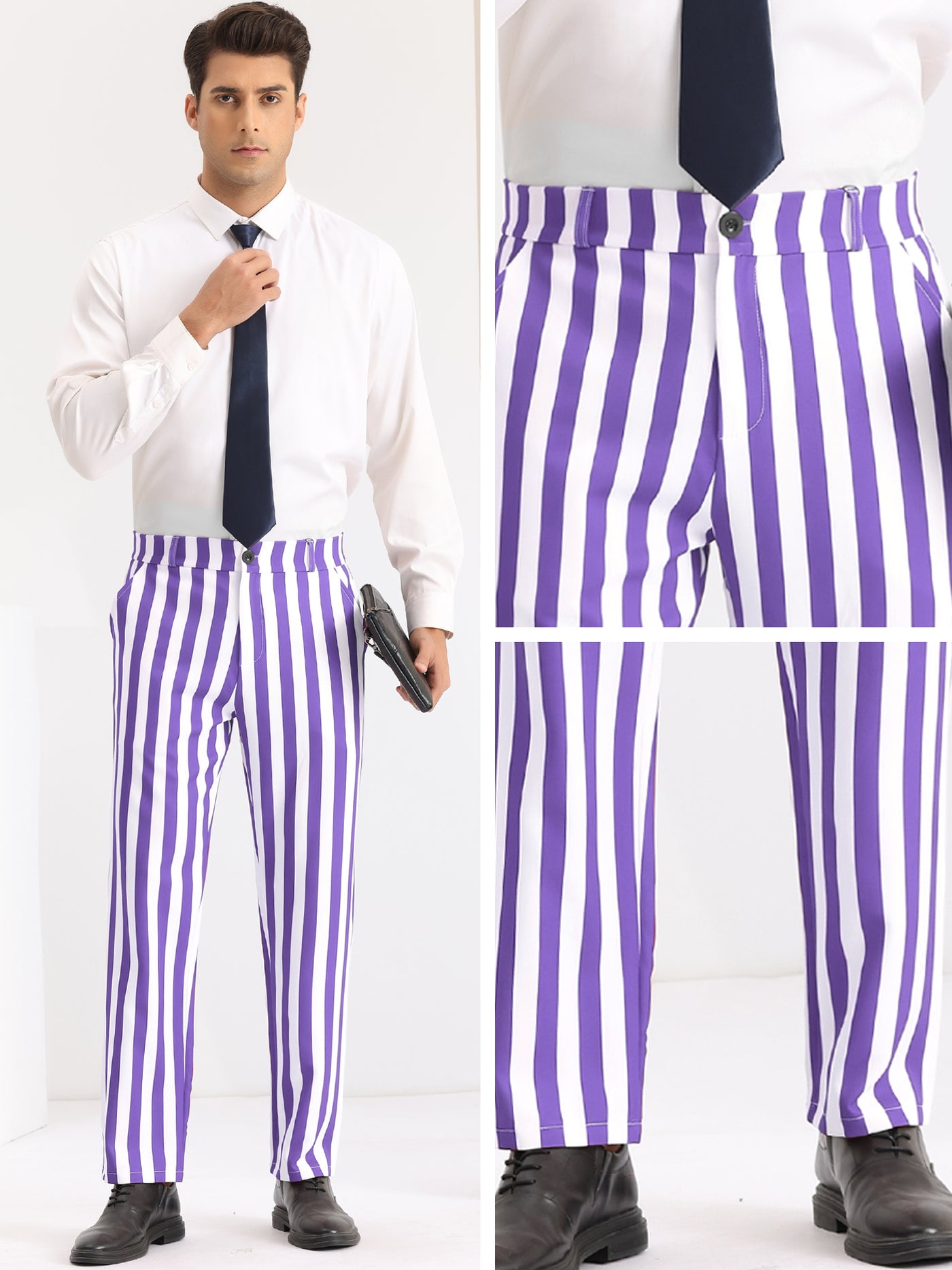 Bublédon Striped Dress Pants Straight Leg Color Block Business Trousers