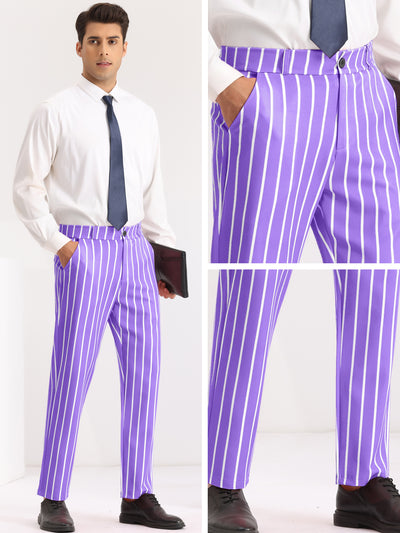 Striped Slacks Flat Front Stripes Printed Business Formal Trouser Pants