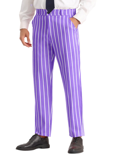 Striped Slacks Flat Front Stripes Printed Business Formal Trouser Pants