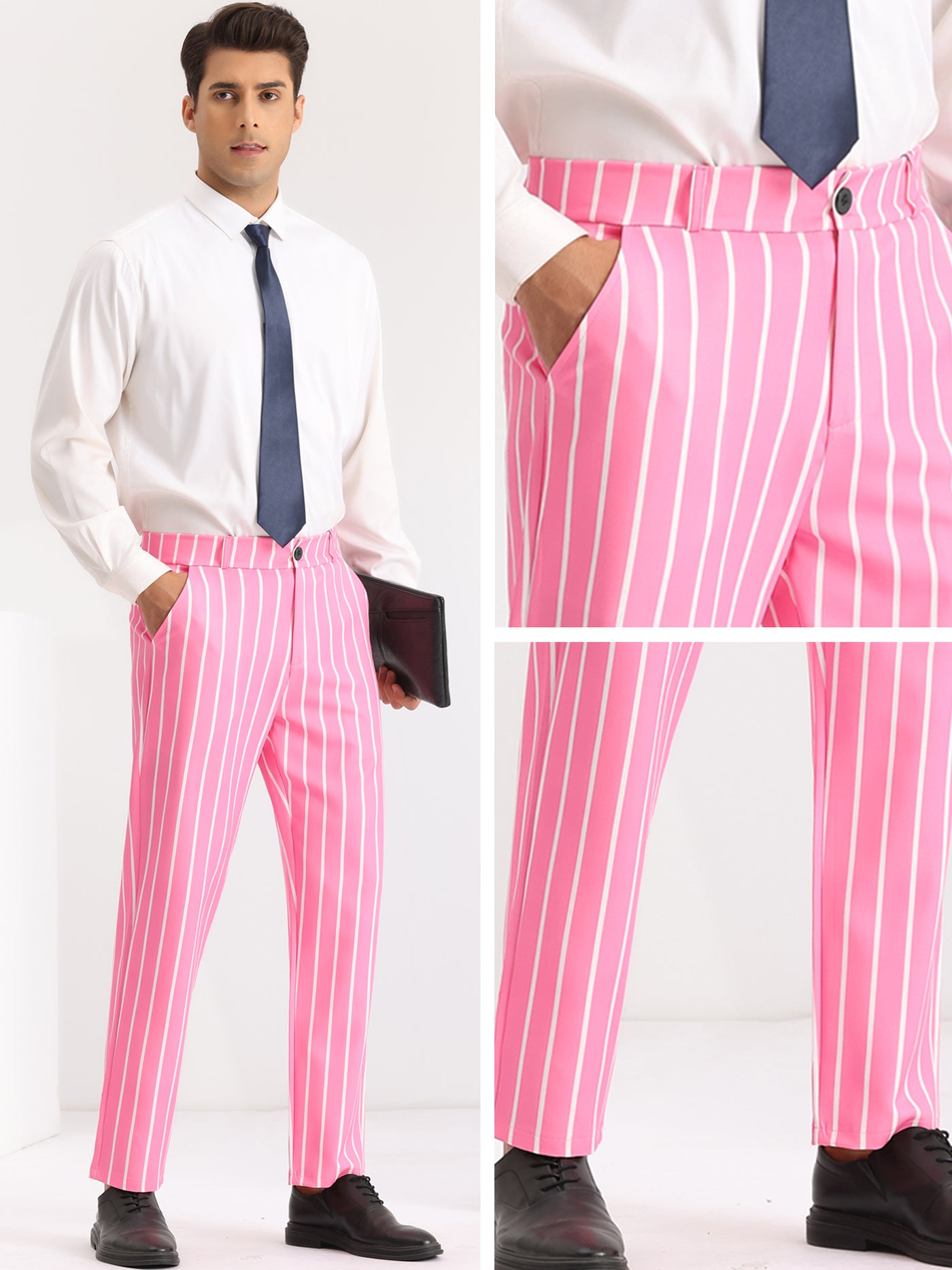 Bublédon Striped Slacks Flat Front Stripes Printed Business Formal Trouser Pants