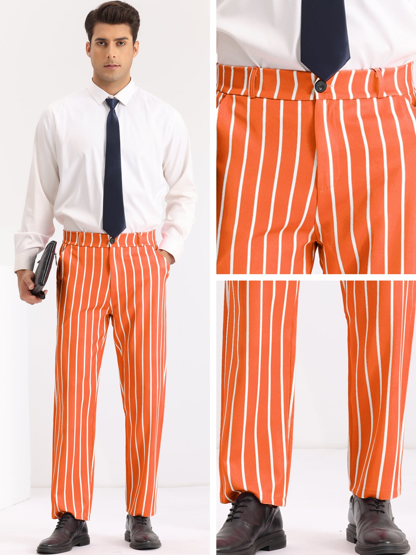 Bublédon Striped Slacks Flat Front Stripes Printed Business Formal Trouser Pants