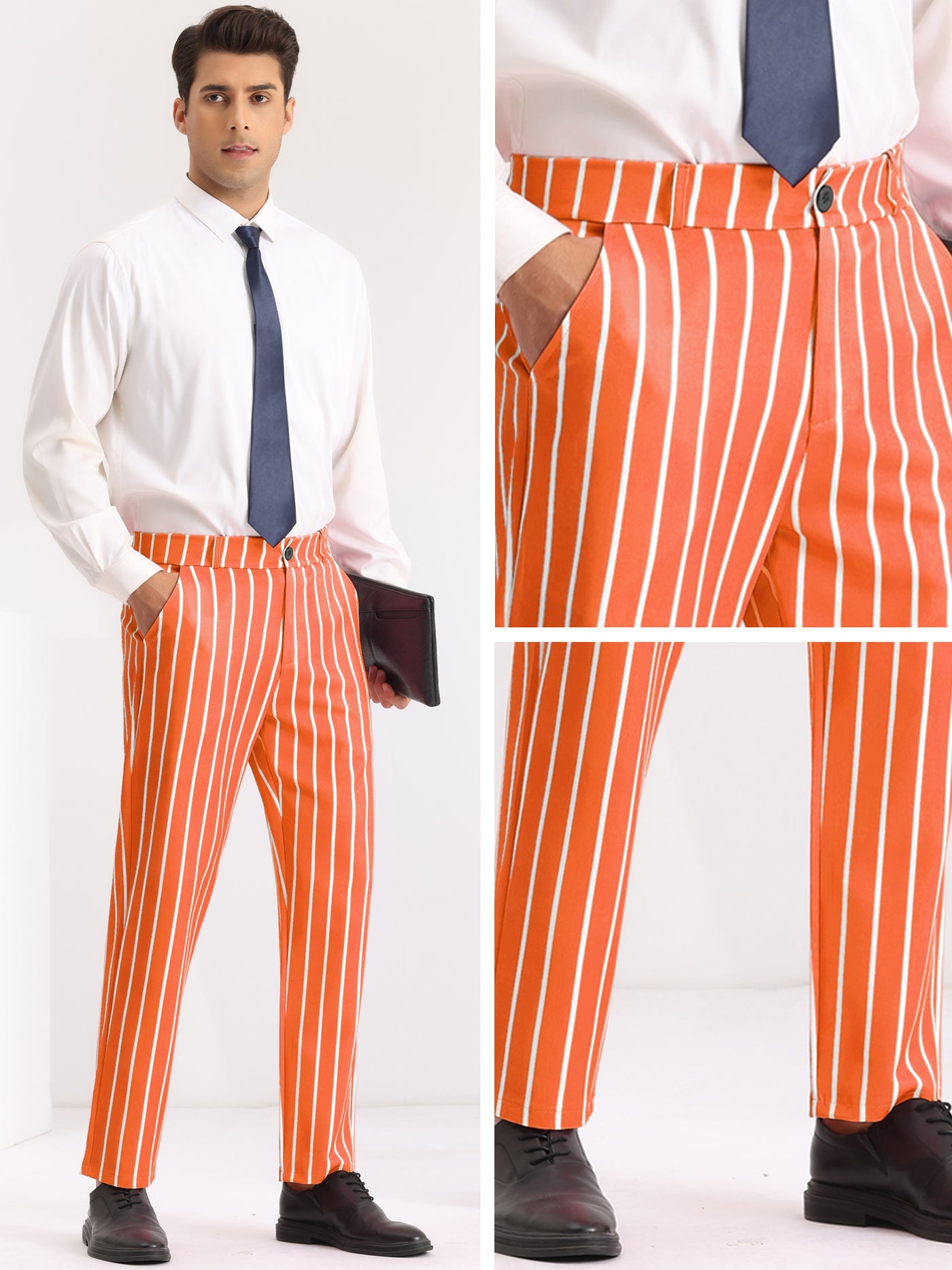 Bublédon Striped Slacks Flat Front Stripes Printed Business Formal Trouser Pants