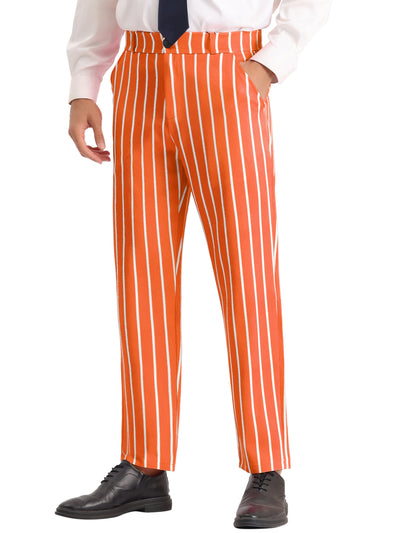 Striped Slacks Flat Front Stripes Printed Business Formal Trouser Pants