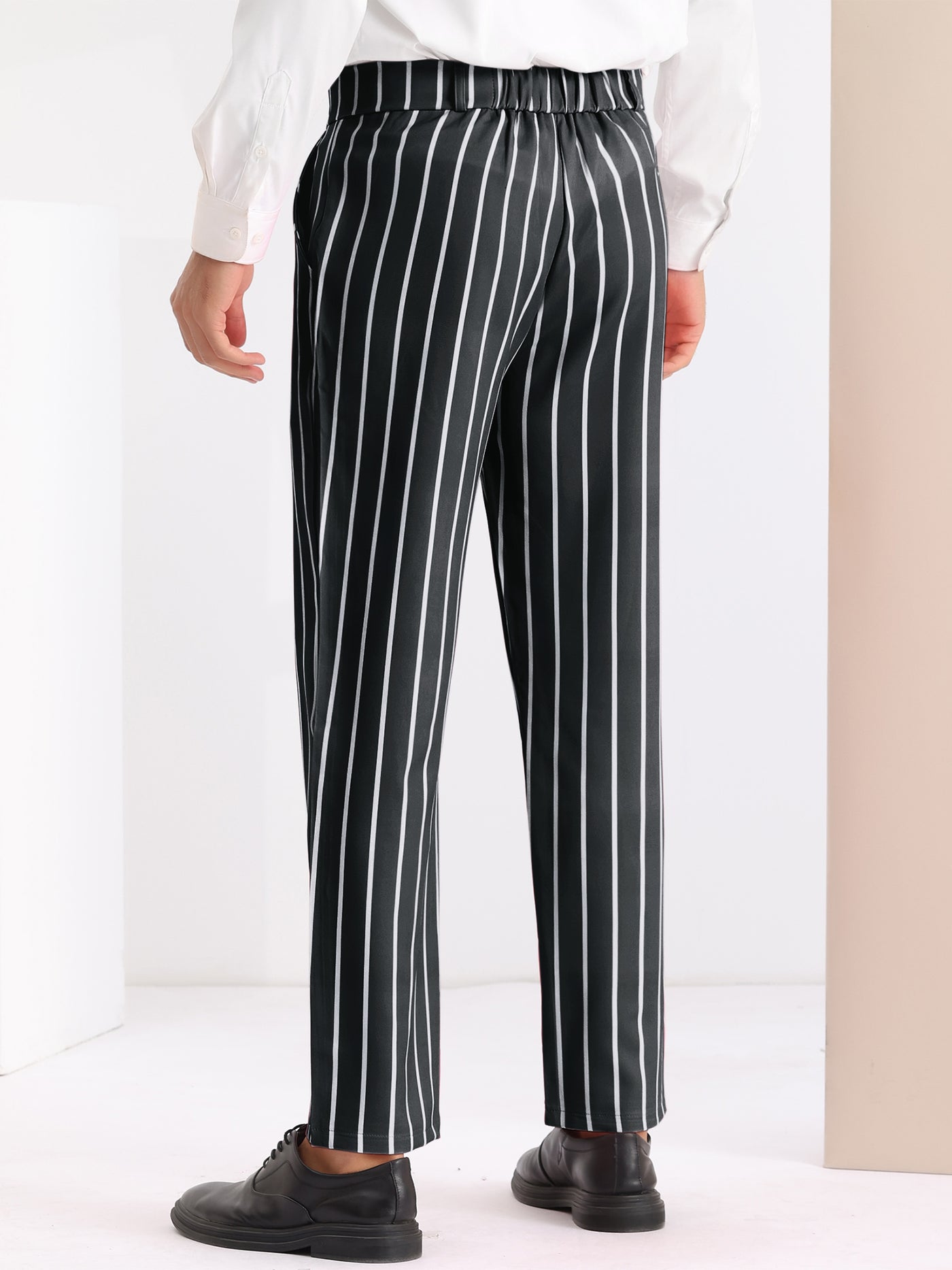 Bublédon Striped Slacks Flat Front Stripes Printed Business Formal Trouser Pants