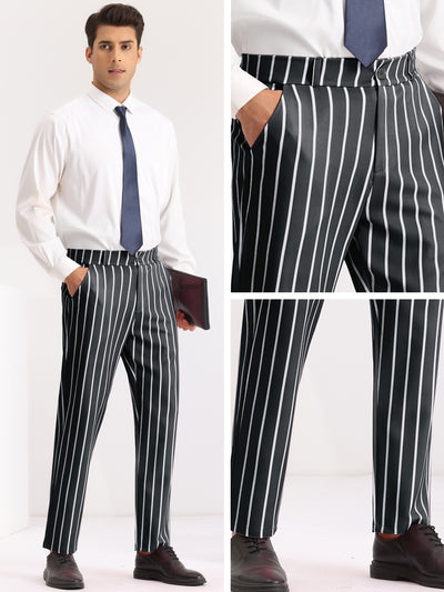 Striped Slacks Flat Front Stripes Printed Business Formal Trouser Pants