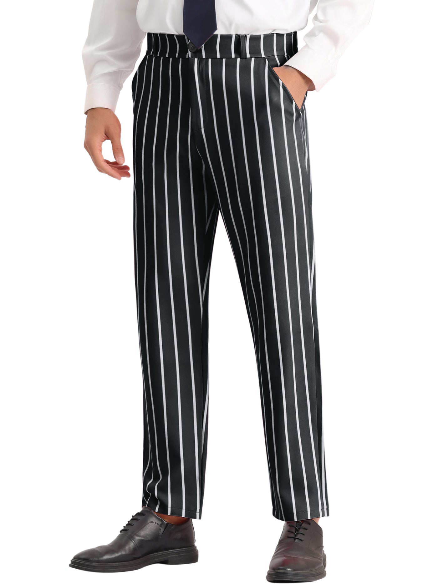 Bublédon Striped Slacks Flat Front Stripes Printed Business Formal Trouser Pants