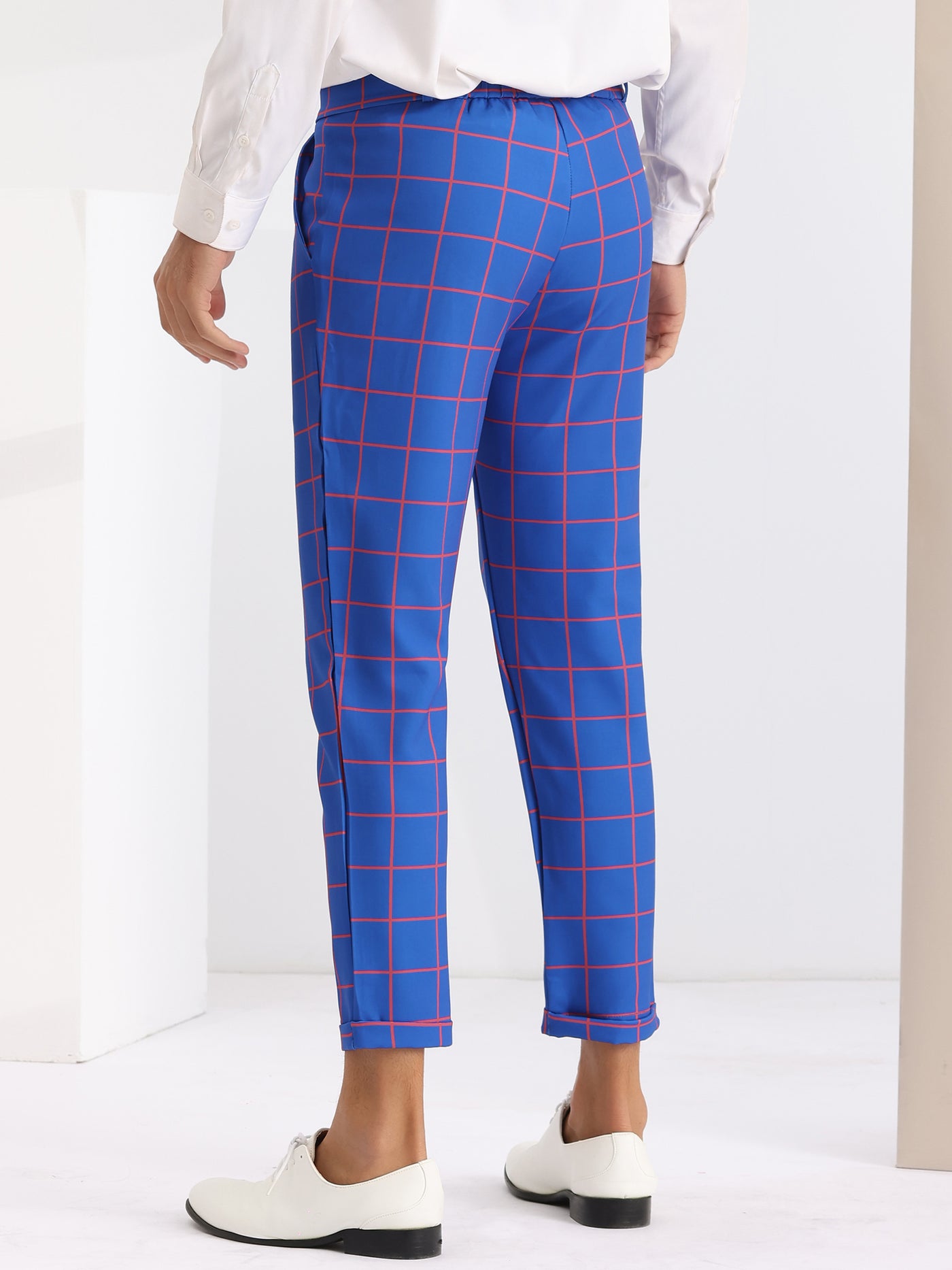 Bublédon Plaid Dress Pants for Men's Ankle Length Flat Front Checked Cropped Trousers