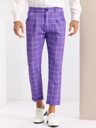 Bublédon Plaid Dress Pants for Men's Ankle Length Flat Front Checked Cropped Trousers