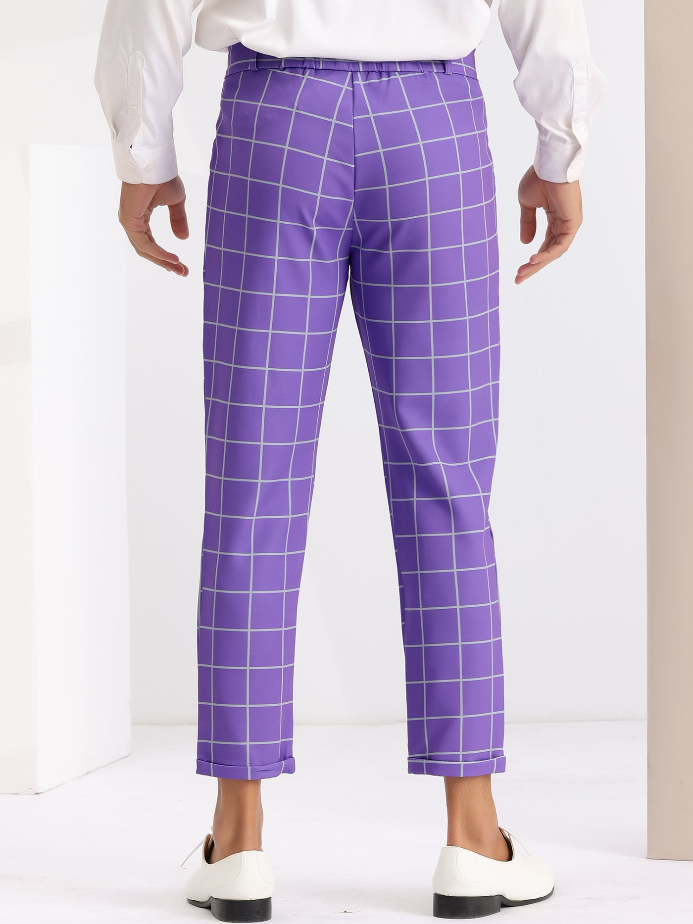 Bublédon Plaid Dress Pants for Men's Ankle Length Flat Front Checked Cropped Trousers