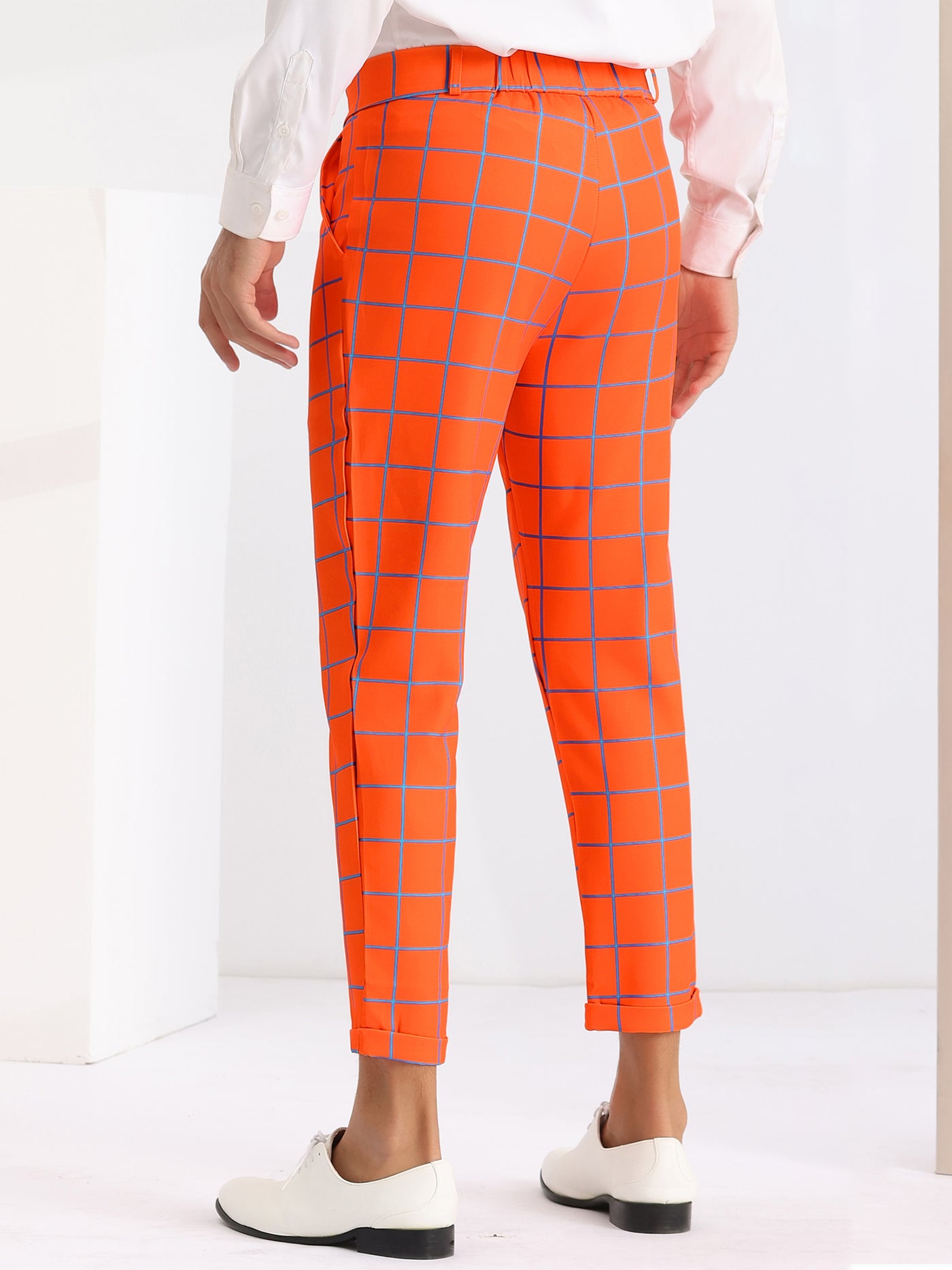 Bublédon Plaid Dress Pants for Men's Ankle Length Flat Front Checked Cropped Trousers