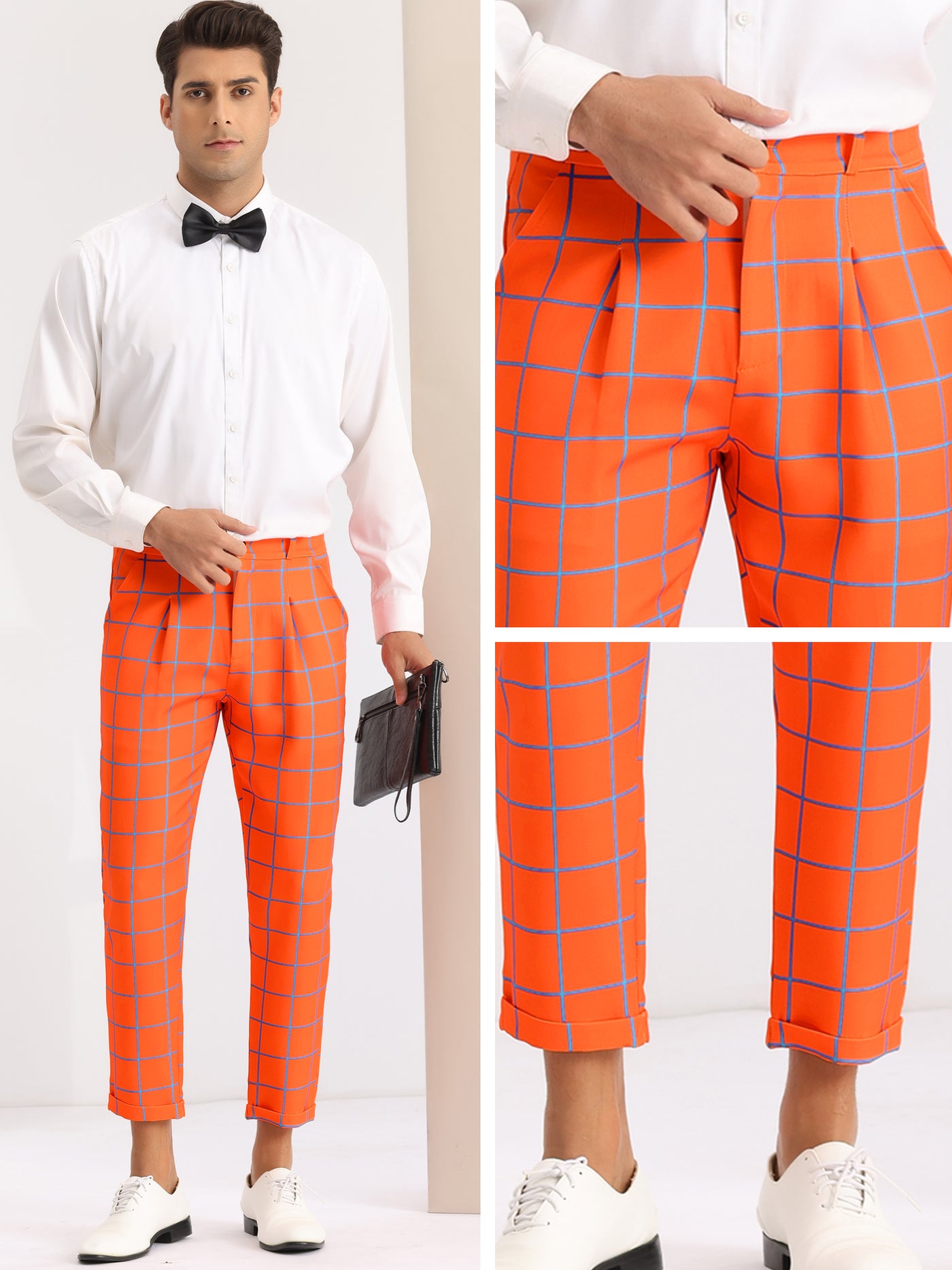 Bublédon Plaid Dress Pants for Men's Ankle Length Flat Front Checked Cropped Trousers