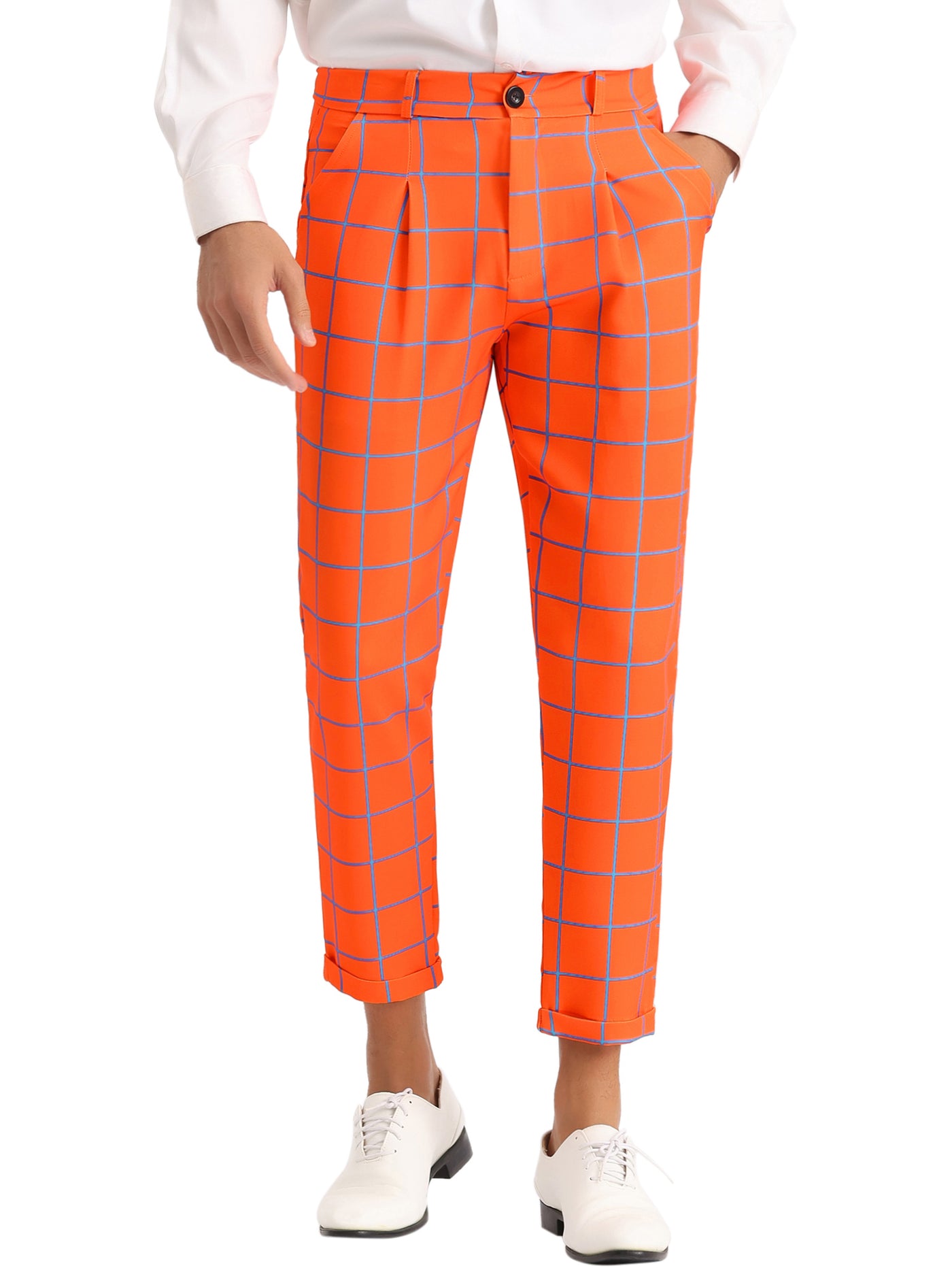 Bublédon Plaid Dress Pants for Men's Ankle Length Flat Front Checked Cropped Trousers