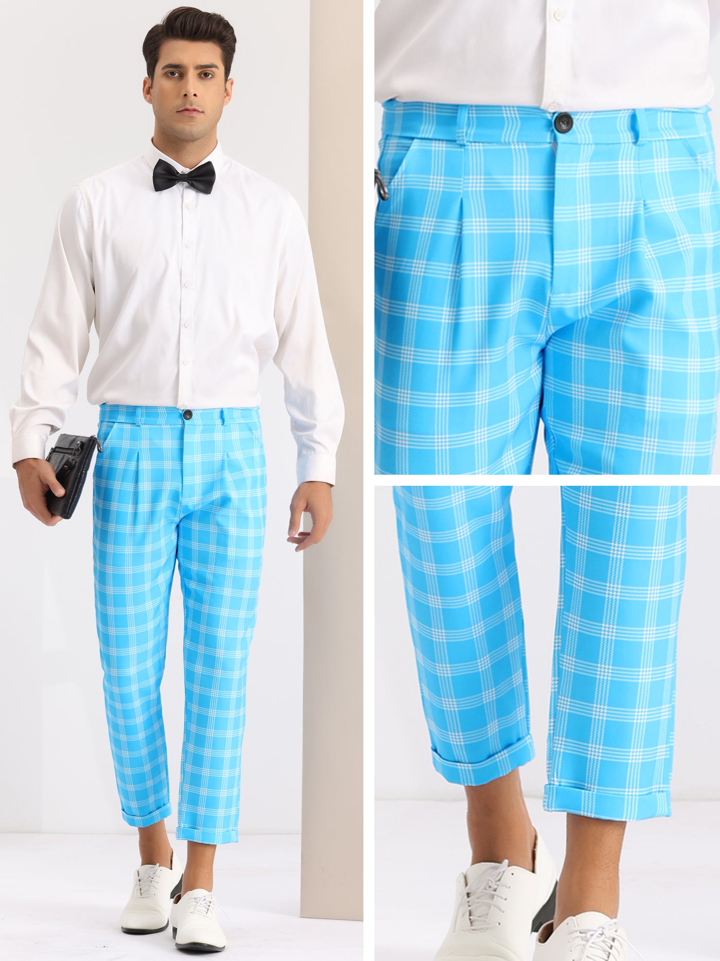 Bublédon Plaid Stretch Flat Front Formal Checked Golf Dress Pants