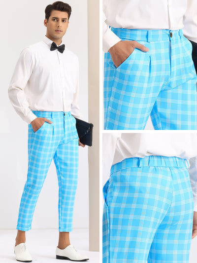 Plaid Stretch Flat Front Formal Checked Golf Dress Pants