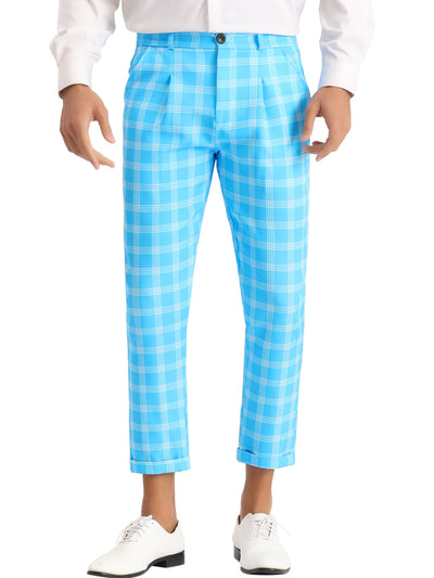 Plaid Stretch Flat Front Formal Checked Golf Dress Pants