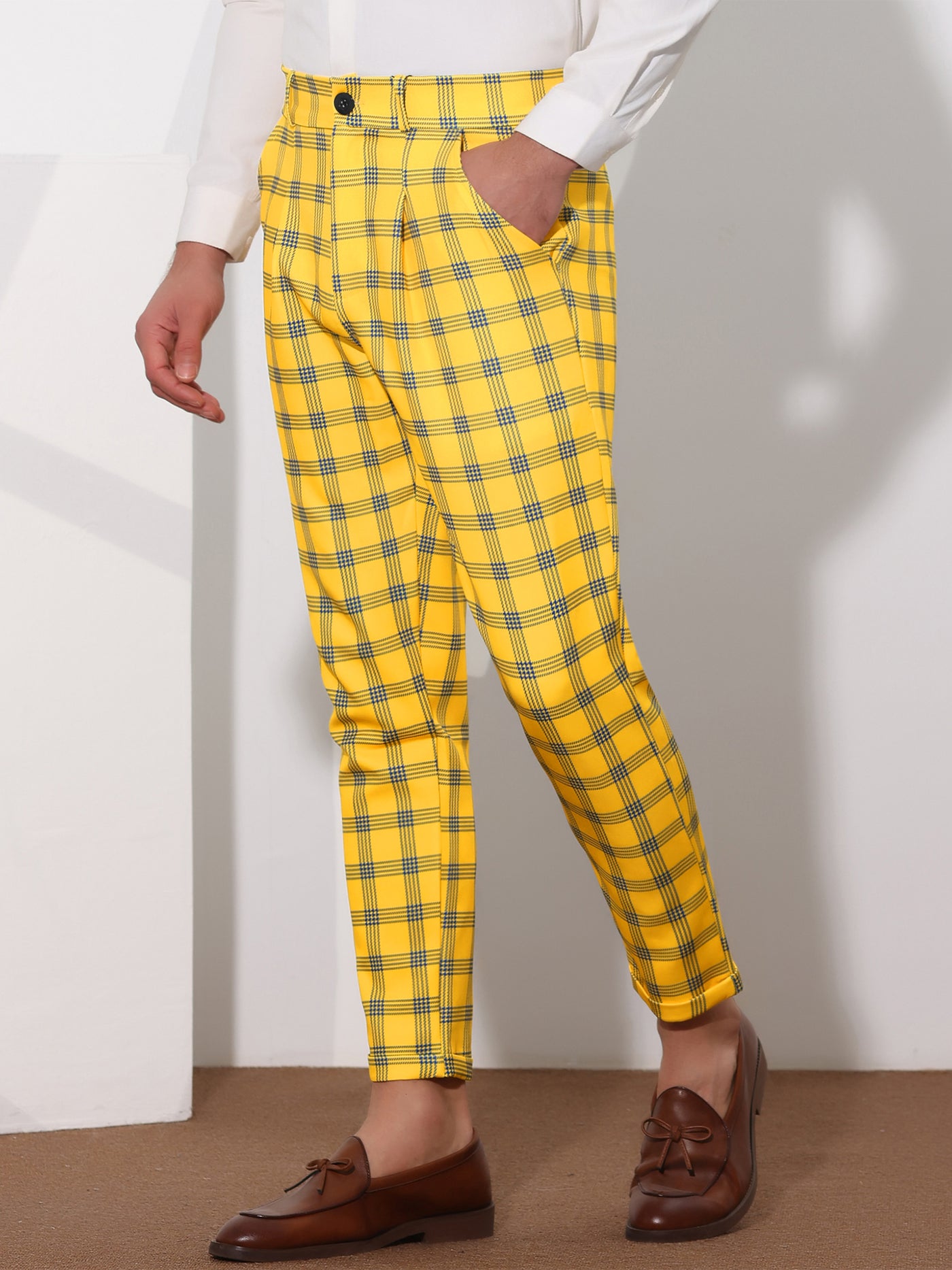 Bublédon Plaid Stretch Flat Front Formal Checked Golf Dress Pants