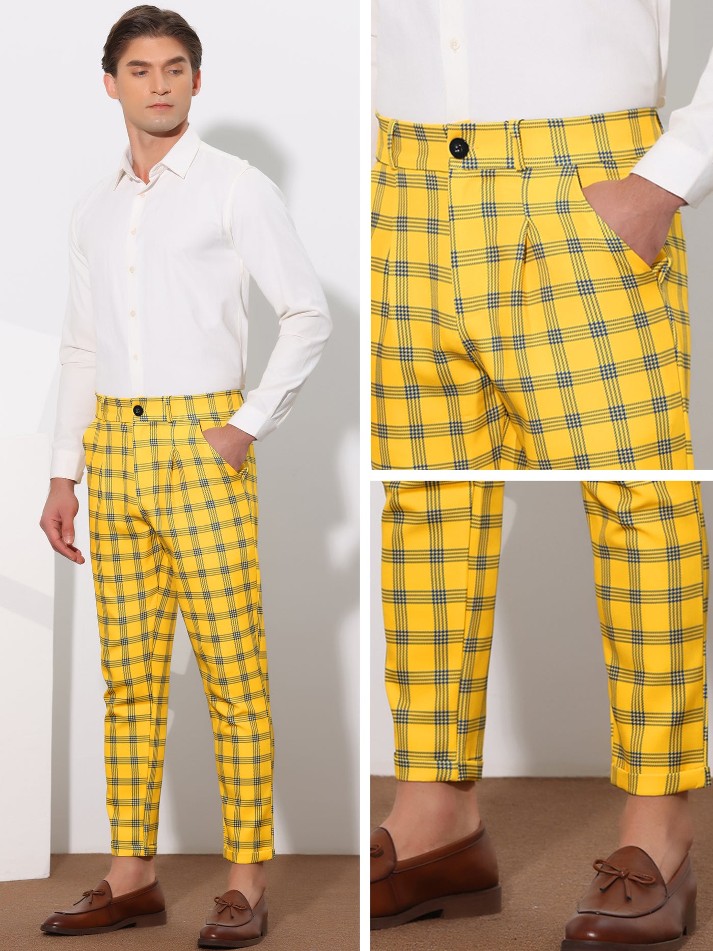 Bublédon Plaid Stretch Flat Front Formal Checked Golf Dress Pants