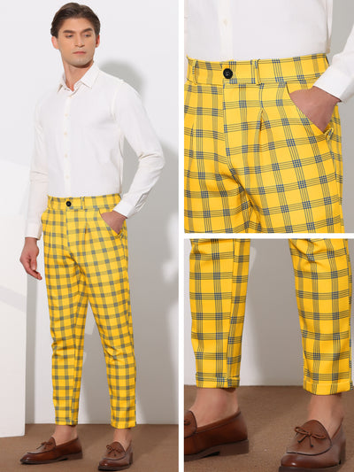 Plaid Stretch Flat Front Formal Checked Golf Dress Pants