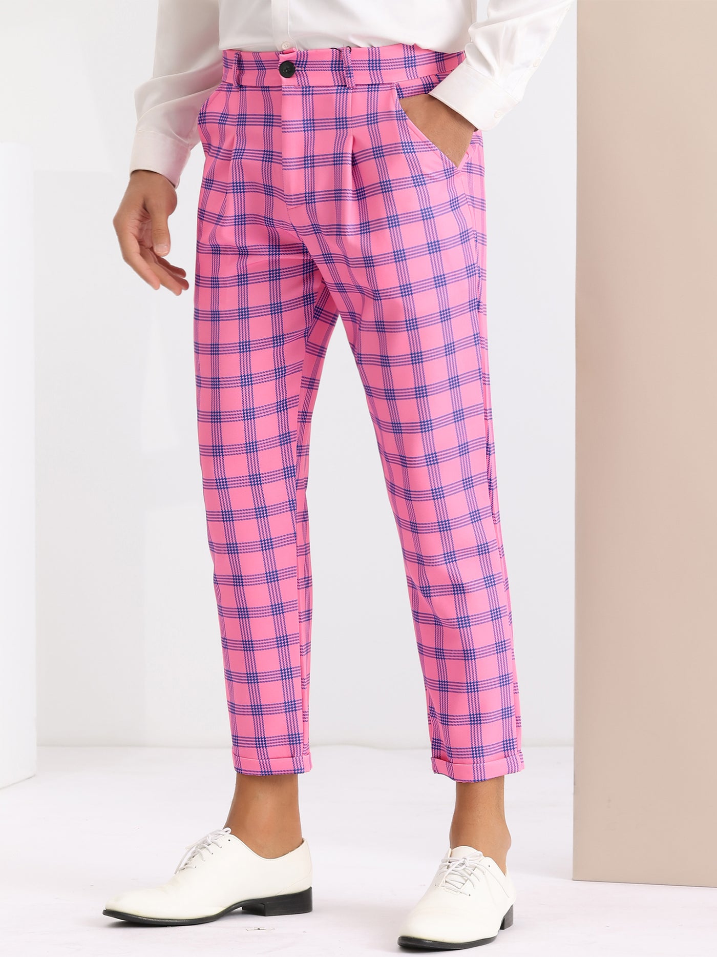 Bublédon Plaid Stretch Flat Front Formal Checked Golf Dress Pants