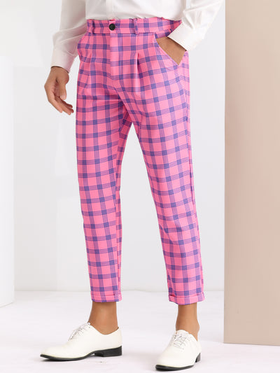 Plaid Stretch Flat Front Formal Checked Golf Dress Pants