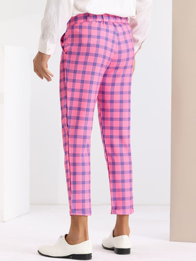 Plaid Stretch Flat Front Formal Checked Golf Dress Pants